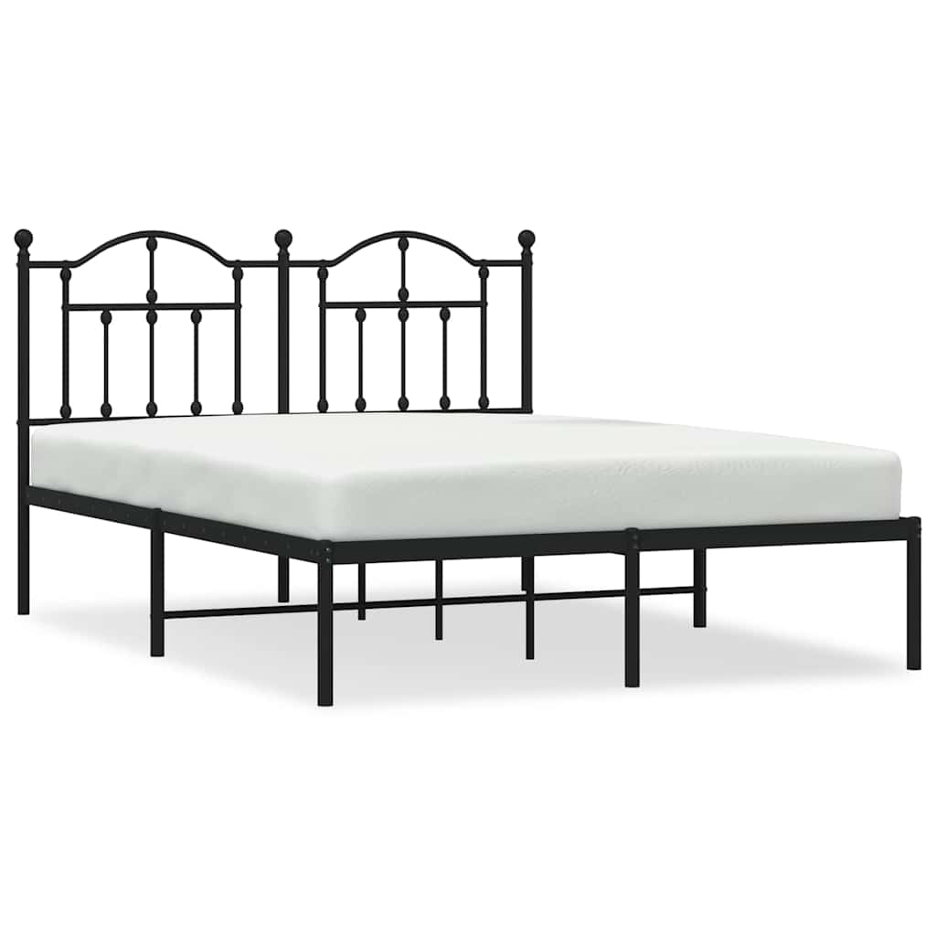 vidaXL Cadru de pat metalic cu tăblie, negru, 135x190 cm