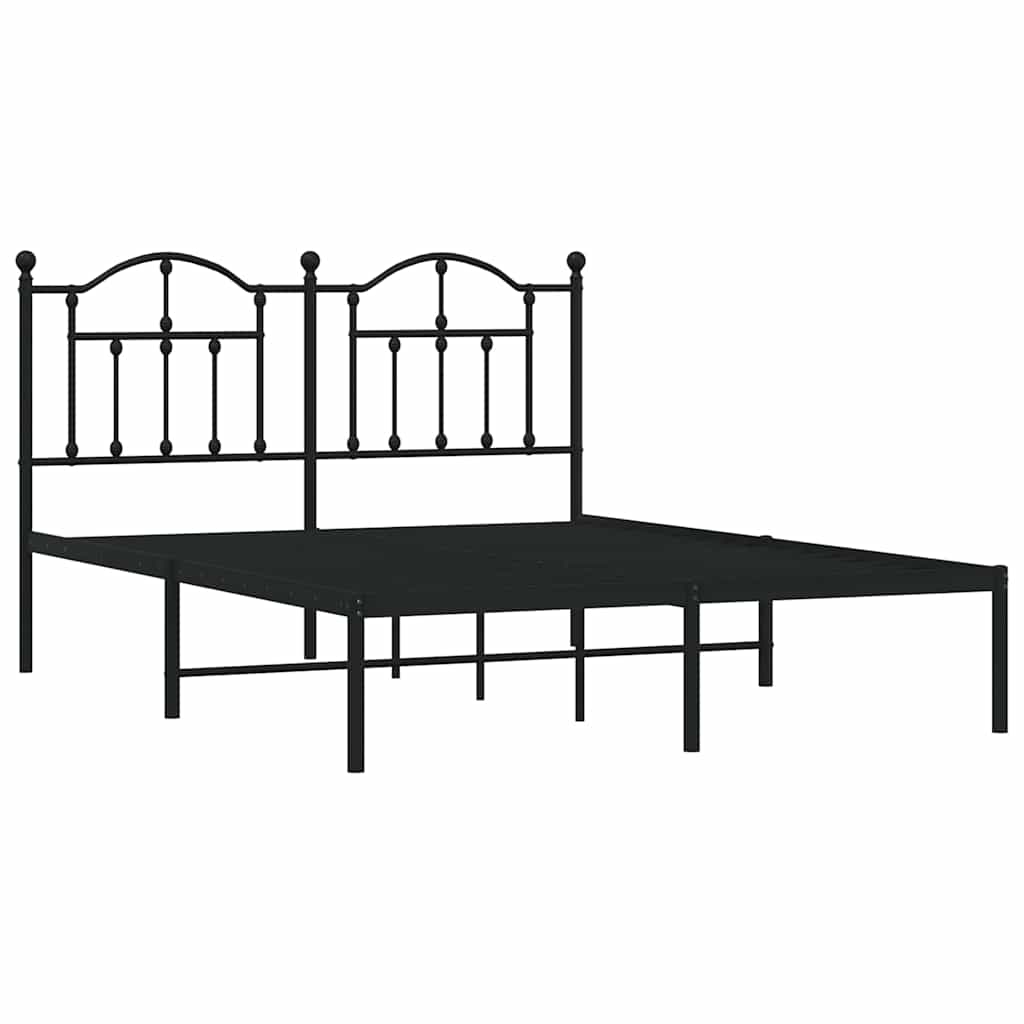 vidaXL Bedframe met hoofdbord metaal zwart 135x190 cm, foto 4