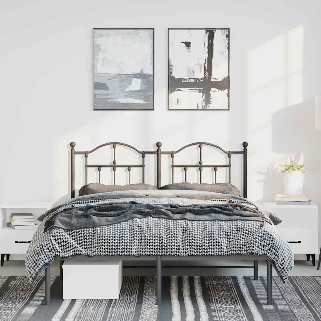 vidaXL Bedframe met hoofdbord metaal zwart 135x190 cm, foto 2