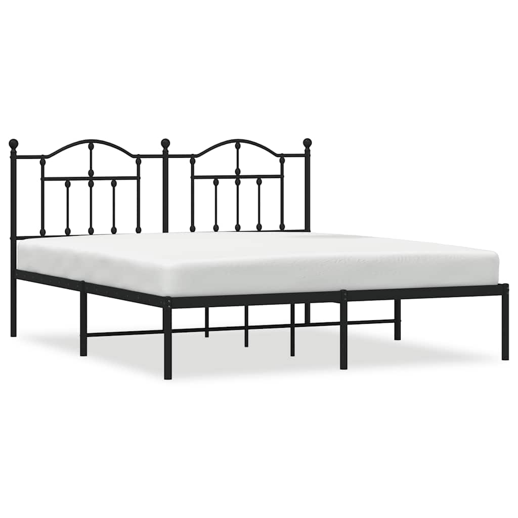 vidaXL Bedframe met hoofdbord metaal zwart 180x200 cm, foto 3