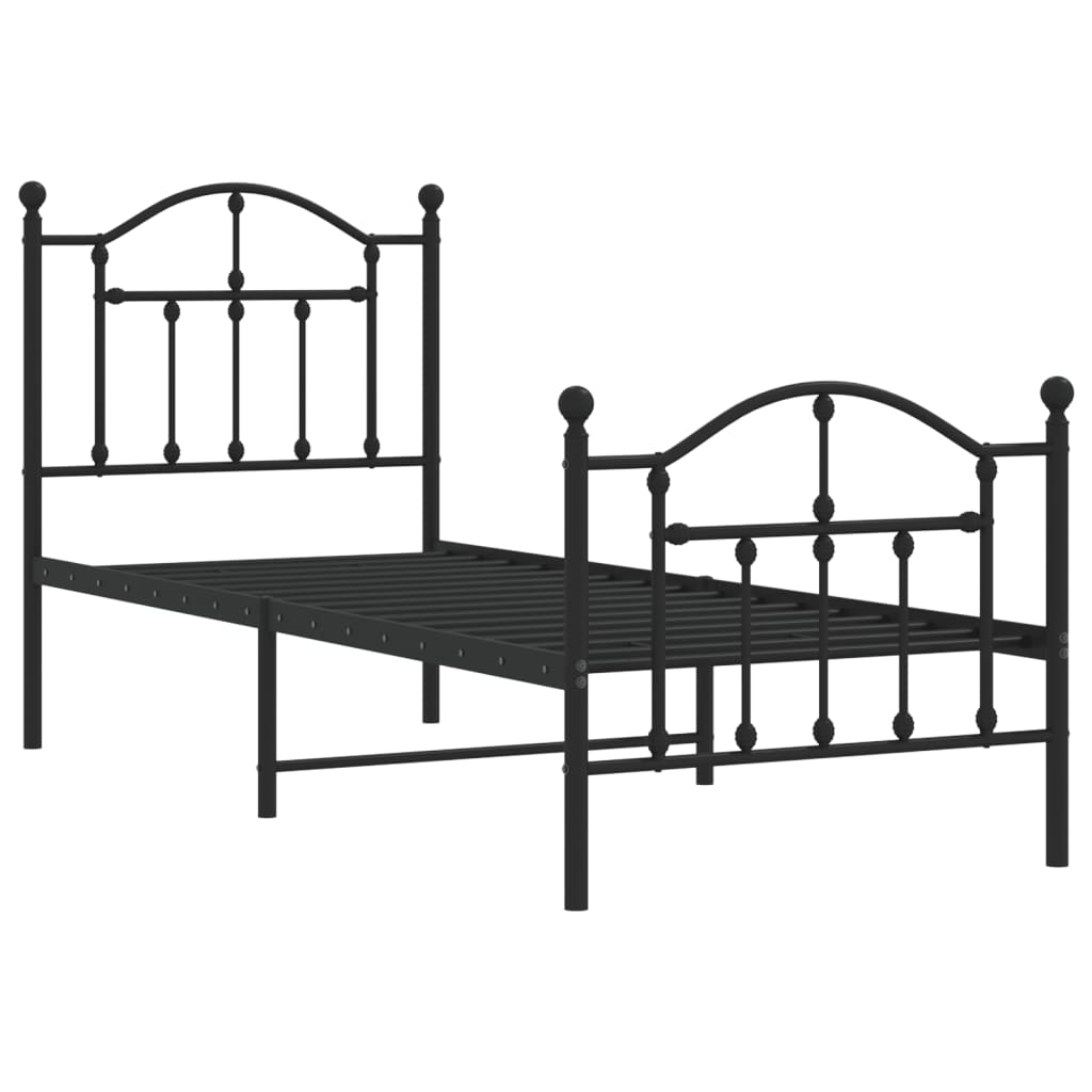 vidaXL Bedframe met hoofd- en voeteneinde metaal zwart 75x190 cm afbeelding
