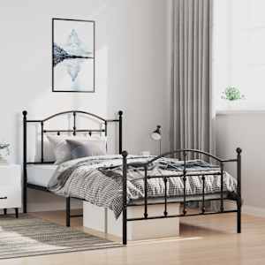 Kovinski posteljni okvir z vzglavjem in vznožjem črn 100x190 cm