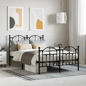 Kovinski posteljni okvir z vzglavjem in vznožjem črn 120x200 cm