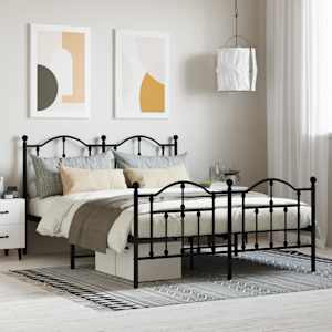 Kovinski posteljni okvir z vzglavjem in vznožjem črn 140x190 cm