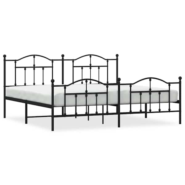 vidaXL metallist voodiraam peatsi ja jalutsiga, must, 193x203 cm