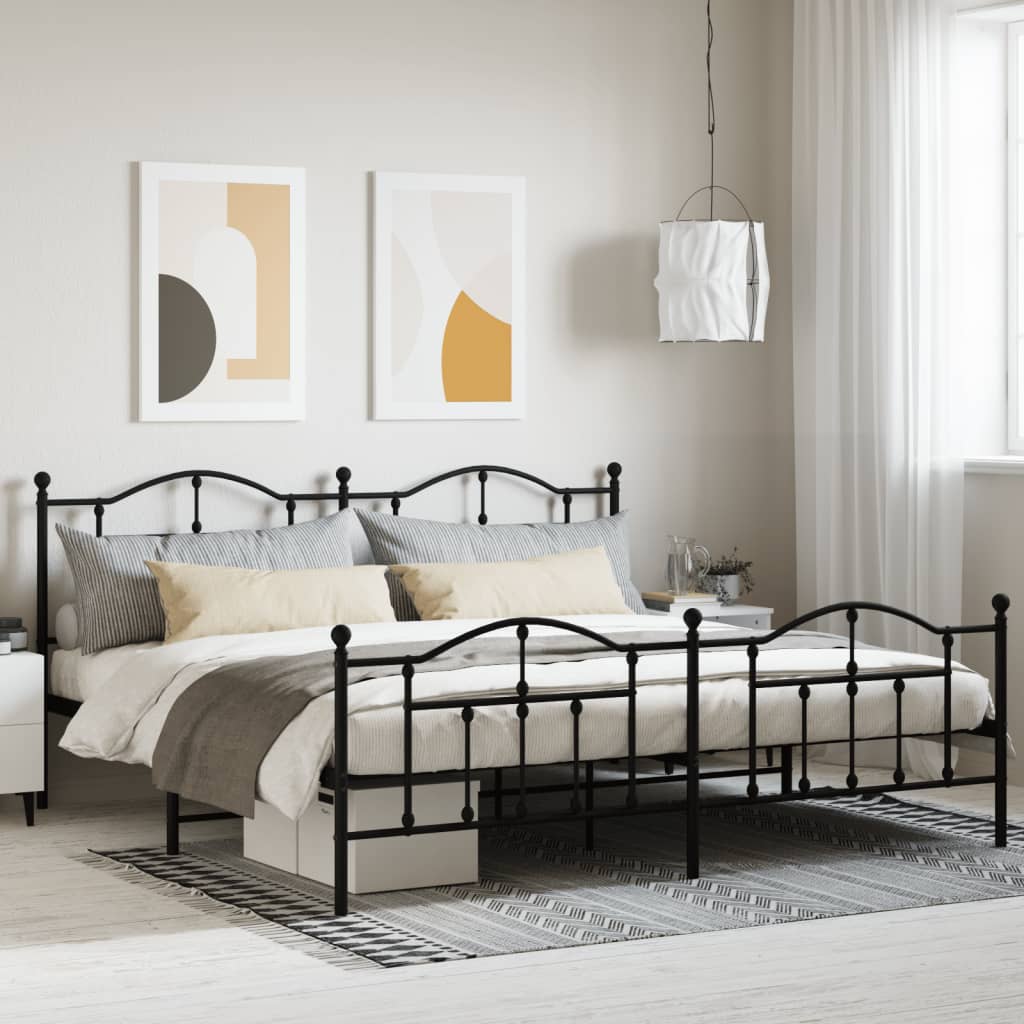 Kovový rám postele s hlavovým a nožním čelem černý 193 x 203 cm