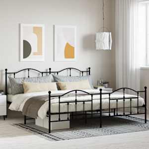Kovinski posteljni okvir z vzglavjem in vznožjem črn 200x200 cm