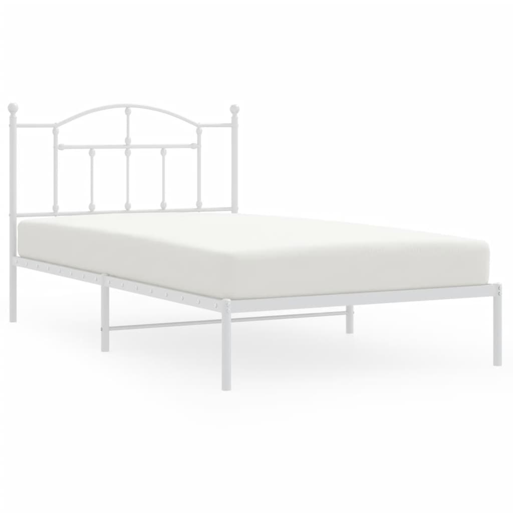 vidaXL Metal Bed Frame without Mattress with Headboard White 39.4"x78.7"