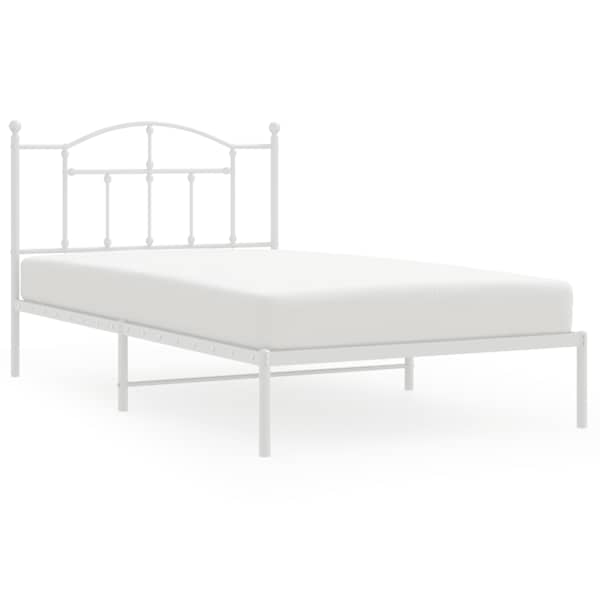 vidaXL metallist voodiraam peatsiga, valge, 107x203 cm