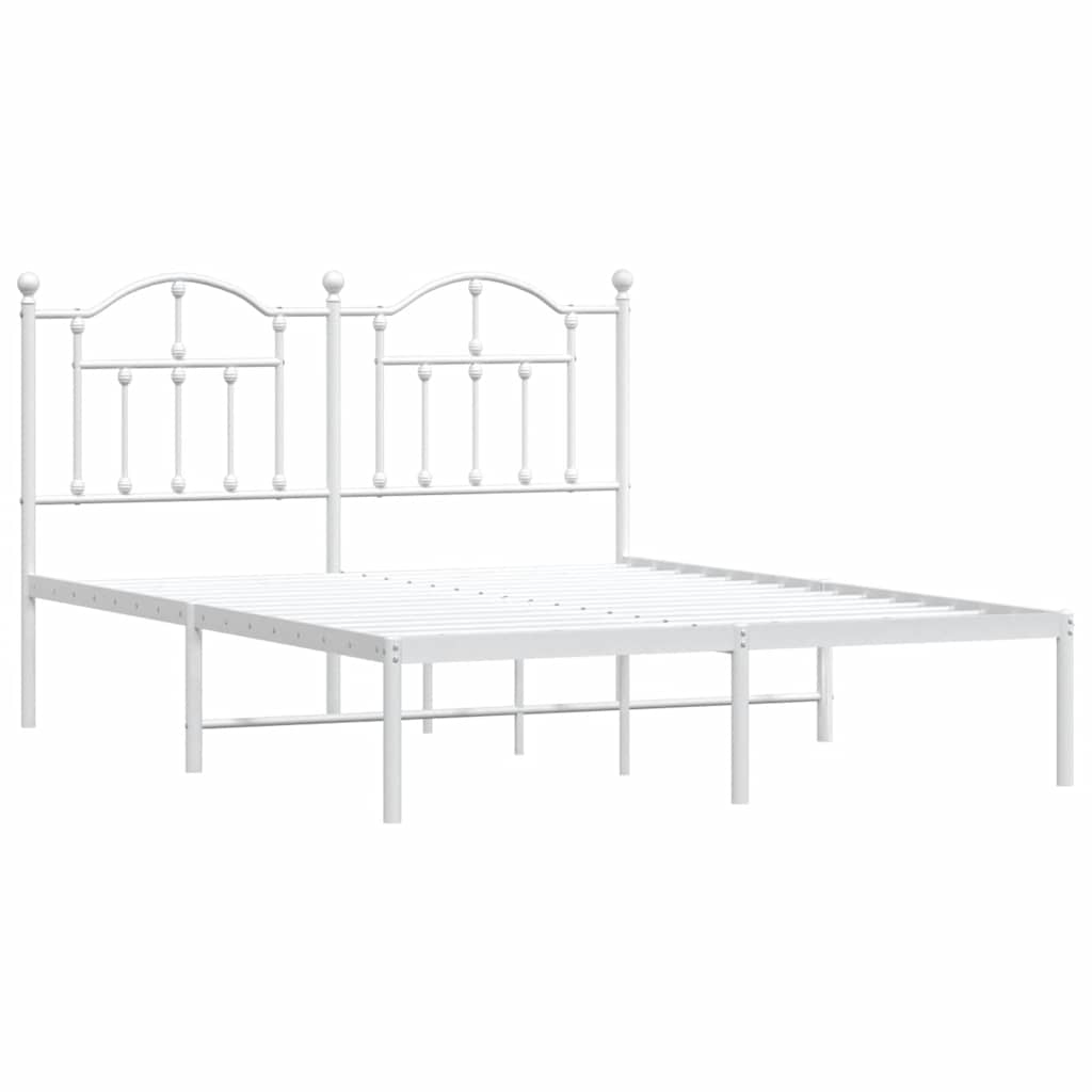 vidaXL Bedframe met hoofdbord metaal wit 150x200 cm afbeelding