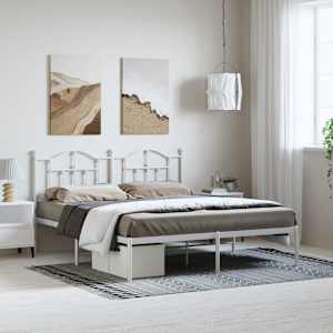 Kovinski posteljni okvir z vzglavjem bel 183x213 cm