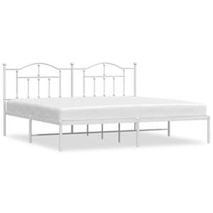 Kovový rám postele s čelem bílý 200 x 200 cm - obrázek 2