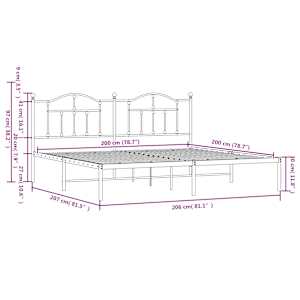 Kovový rám postele s čelem bílý 200 x 200 cm - obrázek 9