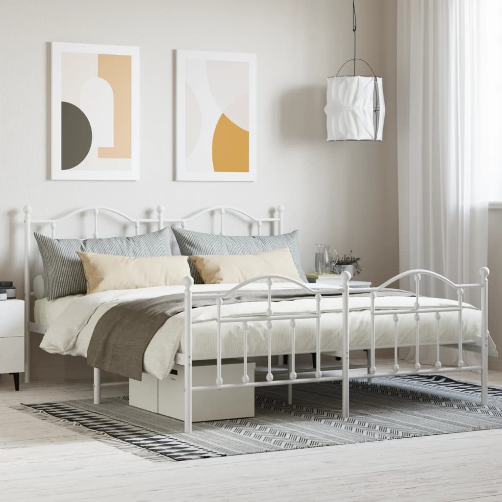 vidaXL Bettgestell mit Kopf- und Fußteil Metall Weiß 160x200 cm