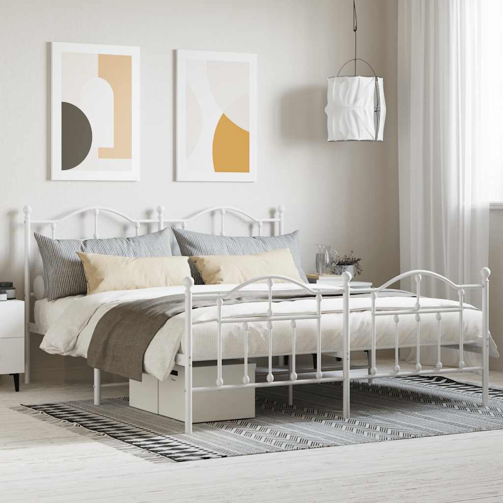 vidaXL Bettgestell mit Kopf- und Fußteil Metall Weiß 160x200 cm