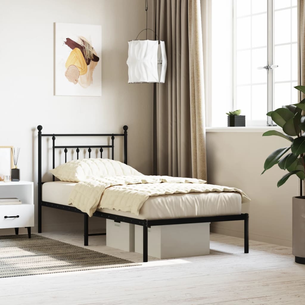 vidaXL Cadru pat metalic cu tăblie, negru, 90x200 cm 