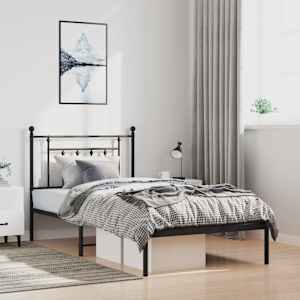 Kovinski posteljni okvir z vzglavjem črn 100x200 cm
