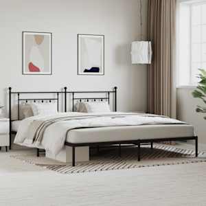 Kovinski posteljni okvir z vzglavjem črn 200x200 cm