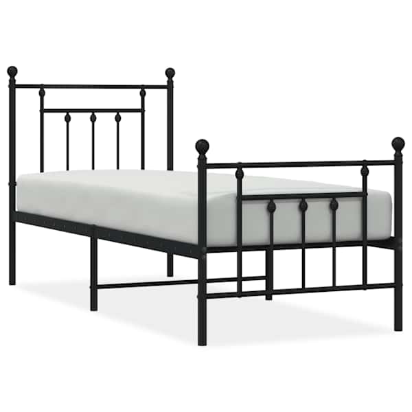 vidaXL metallist voodiraam peatsi ja jalutsiga, must, 75 x 190 cm