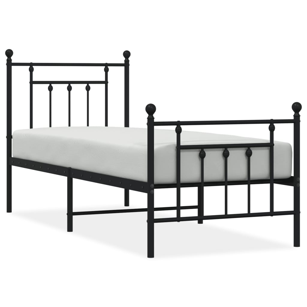 vidaXL Bedframe met hoofd- en voeteneinde metaal zwart 75x190 cm, foto 3