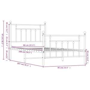 Kovový rám postele s hlavovým a nožním čelem černý 80 x 200 cm - obrázek 10