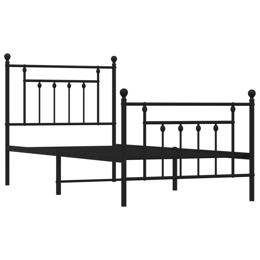 vidaXL Cadru pat metalic cu tăblii de cap/picioare, negru, 90x200 cm