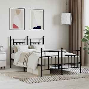 Kovinski posteljni okvir z vzglavjem in vznožjem črn 120x190 cm