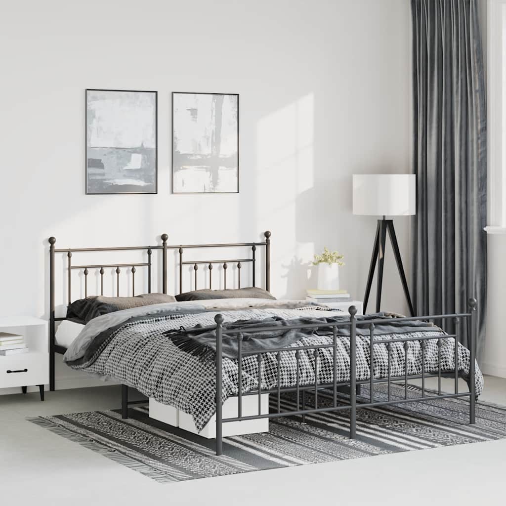 vidaXL Bettgestell mit Kopf- und Fußteil Metall Schwarz 135x190 cm