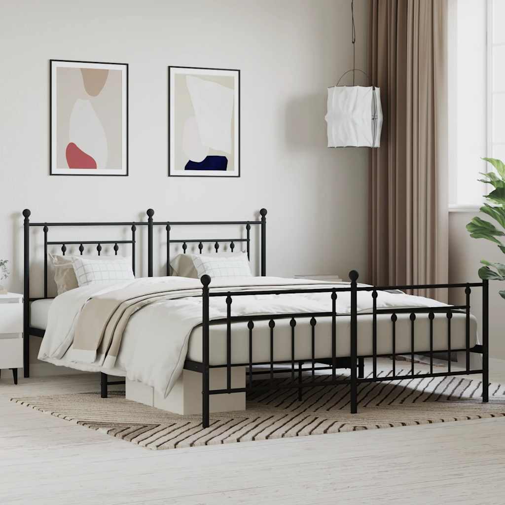 vidaXL Metallbett ohne Matratze mit Fußteil Schwarz 160x200 cm