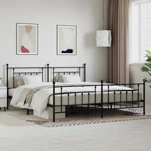 Kovinski posteljni okvir z vzglavjem in vznožjem črn 200x200 cm