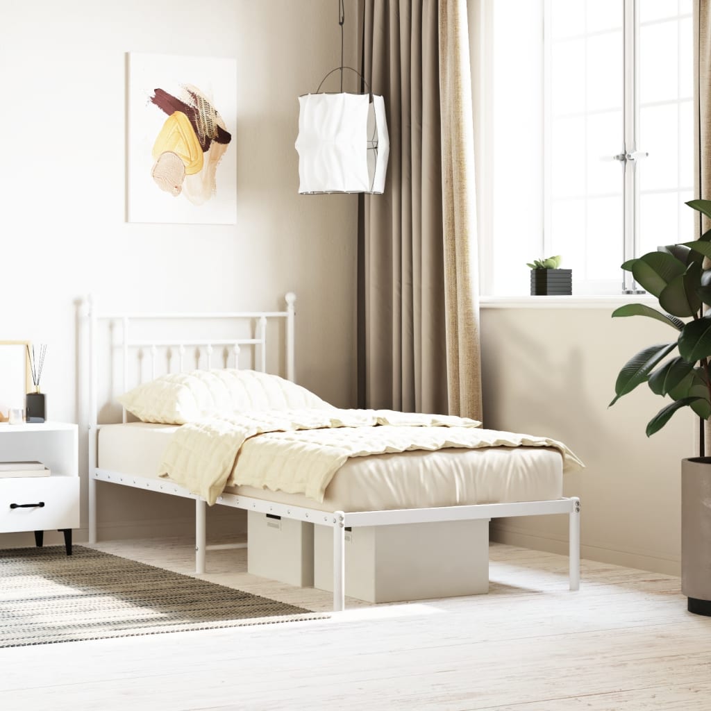 Photos - Bed VidaXL Metal  Frame without Mattress with Headboard White 90x190cm 