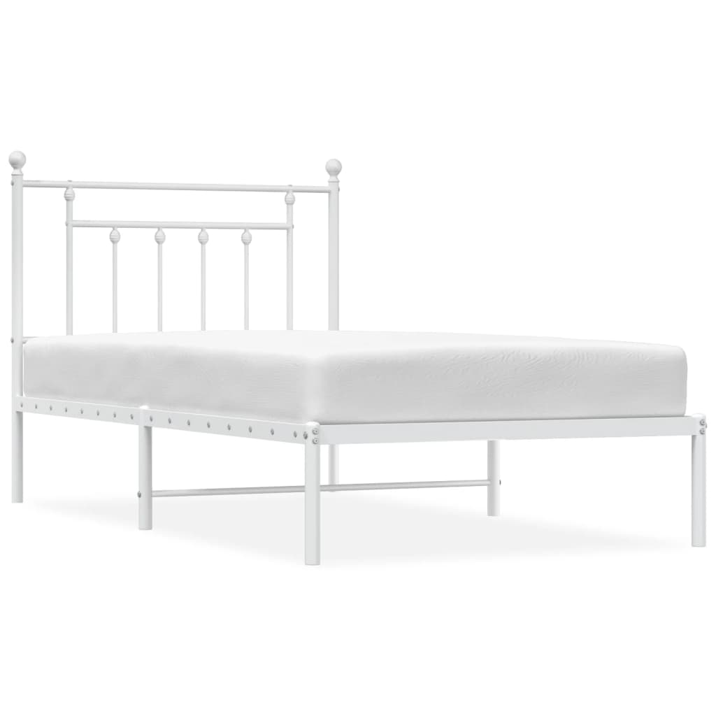 vidaXL Metal Bed Frame without Mattress with Headboard White 39.4"x74.8"