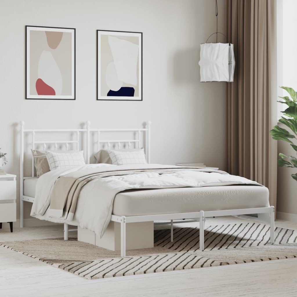 Kovový rám postele s čelem bílý 140 x 200 cm