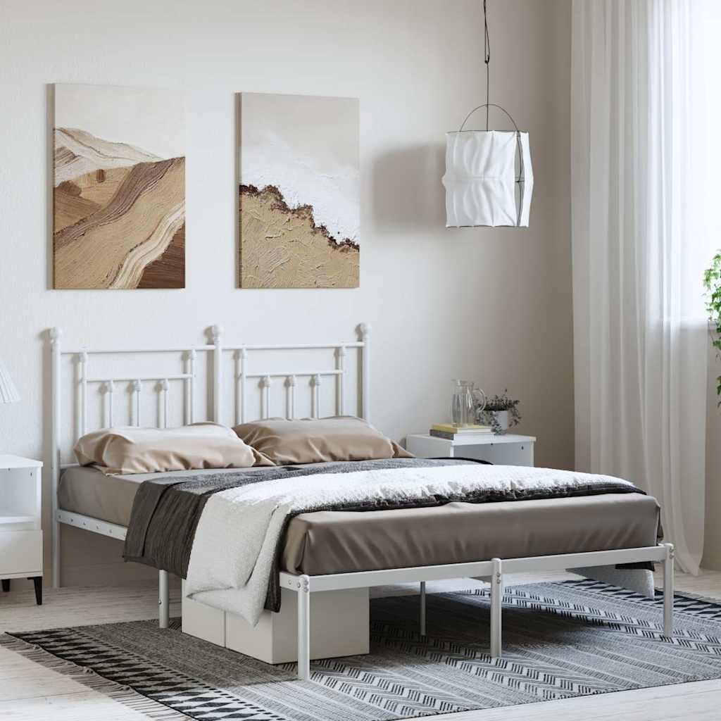 vidaXL Metallinen sängynrunko päädyllä valkoinen 150x200 cm