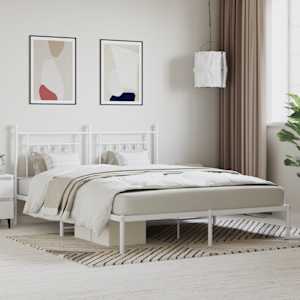 Kovinski posteljni okvir z vzglavjem bel 160x200 cm