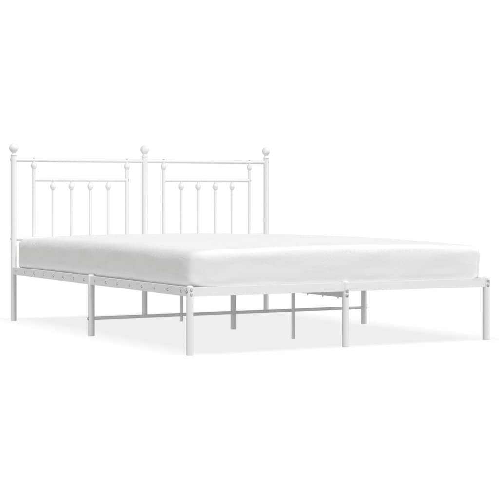 vidaXL Metal Bed Frame without Mattress with Headboard White 72"x83.9"