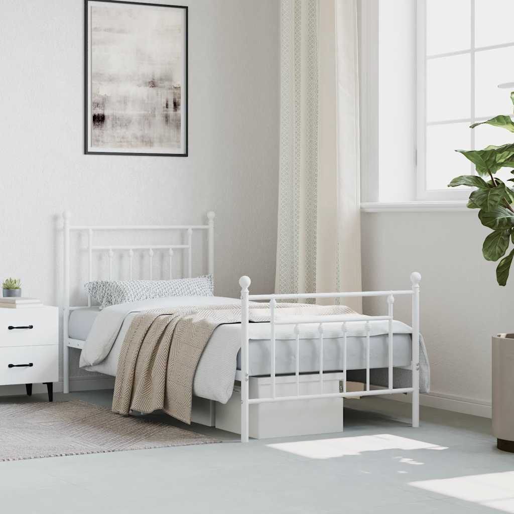 vidaXL Bedframe met hoofd- en voeteneinde metaal wit 90x190 cm, foto 2