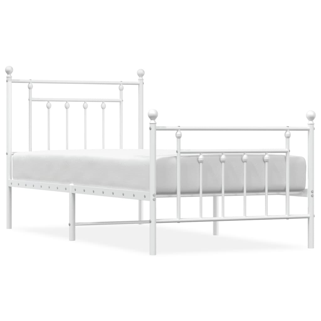 vidaXL Kovový rám postele s hlavovým a nožním čelem bílý 90 x 200 cm
