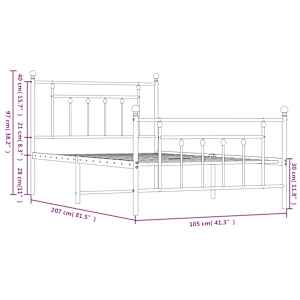 Kovový rám postele s hlavovým a nožním čelem bílý 100 x 200 cm - obrázek 10