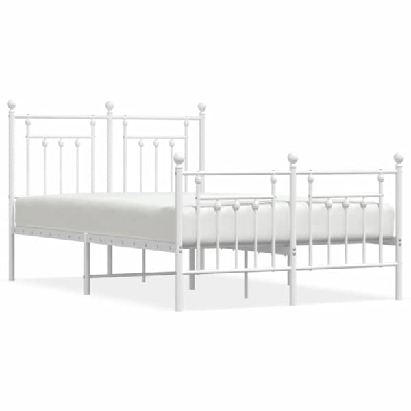 vidaXL metallist voodiraam peatsi ja jalutsiga, valge, 120 x 190 cm