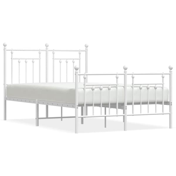 vidaXL metallist voodiraam peatsi ja jalutsiga, valge, 135 x 190 cm