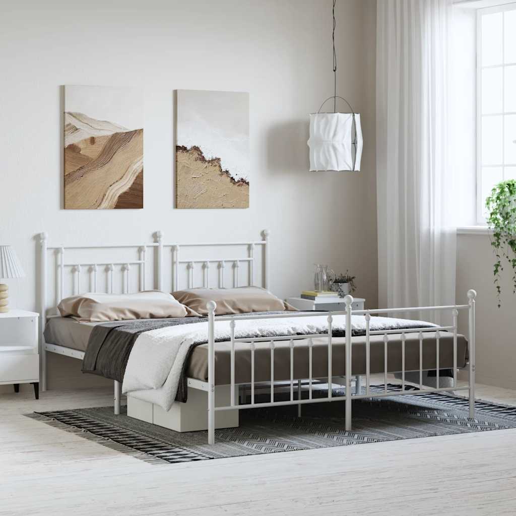 vidaXL Bettgestell mit Kopf- und Fußteil Metall Weiß 183x213 cm