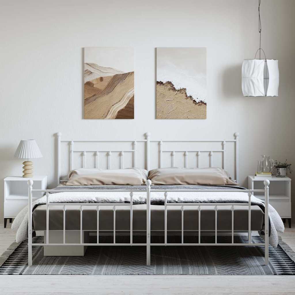 vidaXL Bedframe met hoofd- en voeteneinde metaal wit 193x203 cm, foto 2