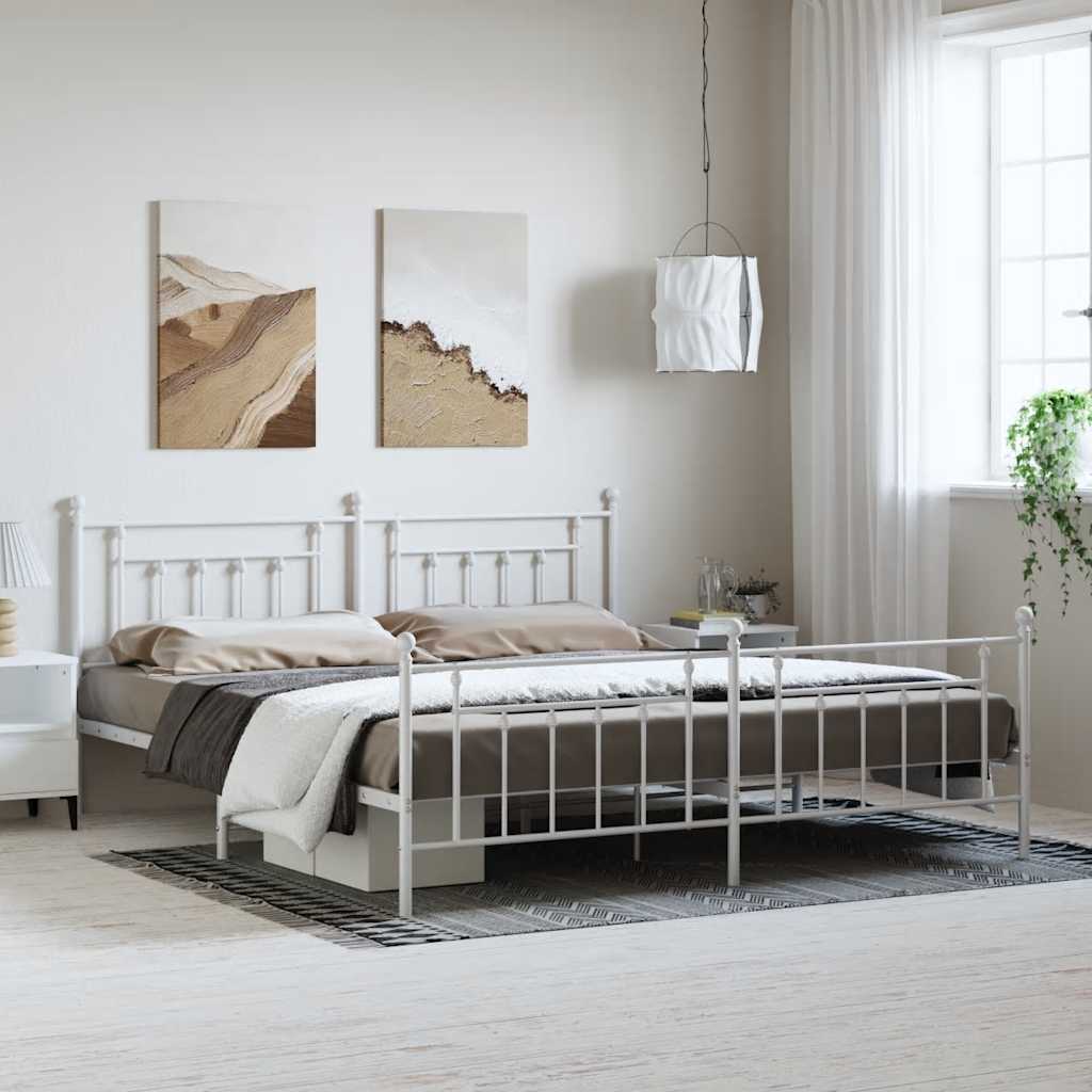 vidaXL Metallinen sängynrunko päädyillä valkoinen 193x203 cm