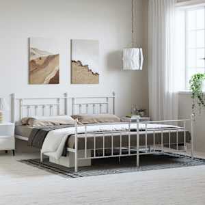 Kovinski posteljni okvir z vzglavjem in vznožjem bel 193x203 cm