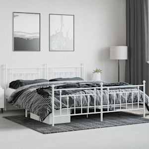 Kovový rám postele s hlavovým a nožním čelem bílý 200 x 200 cm - obrázek 4