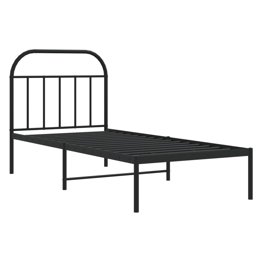 Kovový rám postele s čelem černý 90 x 190 cm