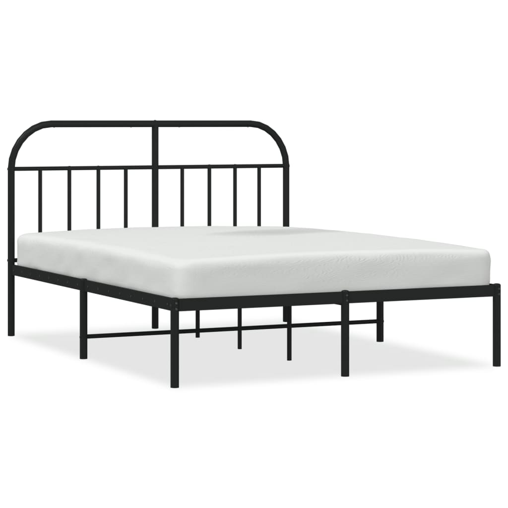 Image of vidaXL Metal Bed Frame with Headboard Black 135x190 cm Double