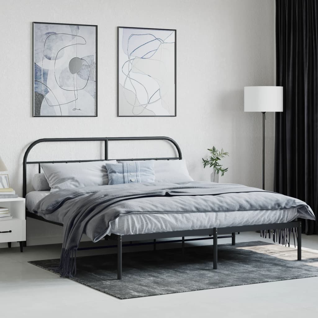 Kovový rám postele s čelem černý 160 x 200 cm