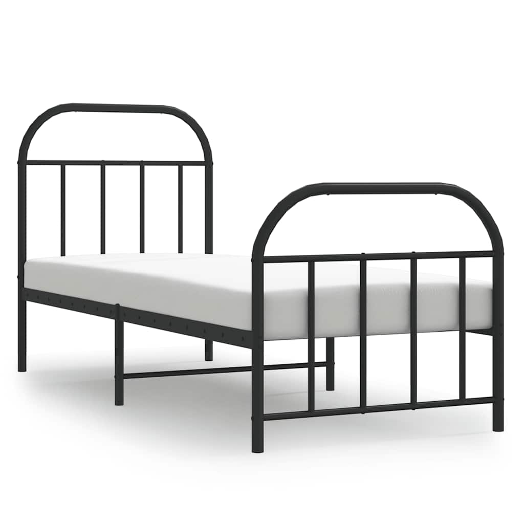 vidaXL Kovový rám postele s hlavovým a nožním čelem černý 75 x 190 cm